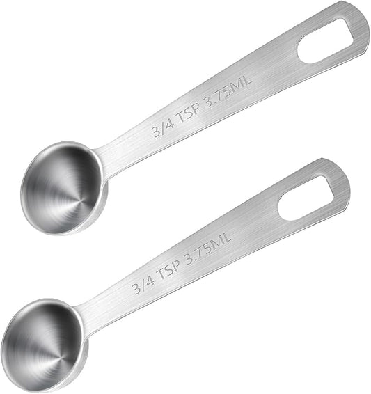 2 Pcs 3/4 tsp(3.75ml | 1/4 tbsp| 1/8 oz) Measuring Spoon Stainless Steel Individual Measure Scoop Mini Metal Measuring Spoons Easy to Use and Easy to Wash for Cooking Baking Kitchen Gadgets