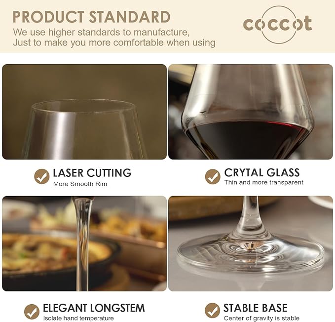 coccot Wine Glasses,White Red Wine Glasses Set of 6,Lead-Free Premium Crystal Clear Glass,Hand Blown Italian Style Burgundy Long Stem Wine Glasses,Great Gift Packaging(16oz,6pack) - Image 6