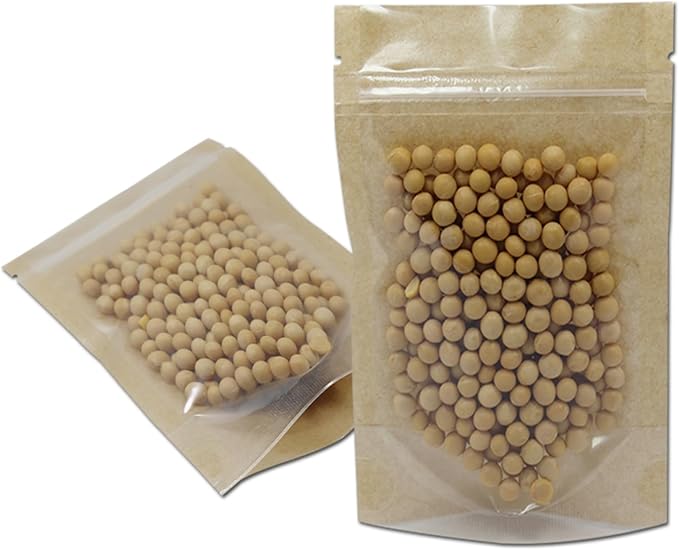 PABCK Clear Front Stand Up Kraft Paper Bags Resealable 4.7x7.9inch 200 Pcs | Stand Up Brown Paper Window Bag Zipper Lock Food Storage Bag for Coffee Snack Nuts Spice Seeds Crafts Packaging Heat Sealable - Image 3