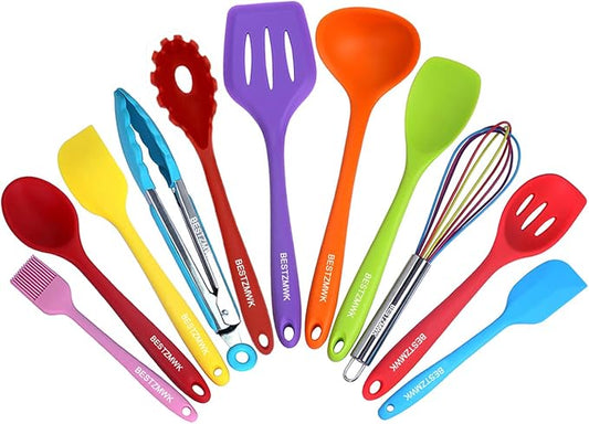 Kitchen Utensil Set - 11 Cooking Utensils - Colorful Silicone Kitchen Utensils - Nonstick Cookware with Spatula Set - Colored Best Kitchen Tools Kitchen Gadgets(Multi) by BESTZMWK