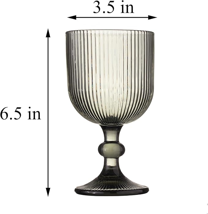 Vintage Wine Glasses Set of 6, 11 Ounces Colored Glass Water Goblets, Unique Embossed Pattern High Clear Stemmed Glassware Wedding Party Bar Glass Drinking Cups Fancy Glasses Vertical Line Grey - Image 5
