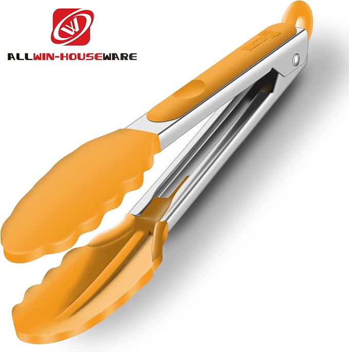 2 Pack Silicone Kitchen Tongs, 9 & 12 Inch, Stainless Steel, Orange - Image 5