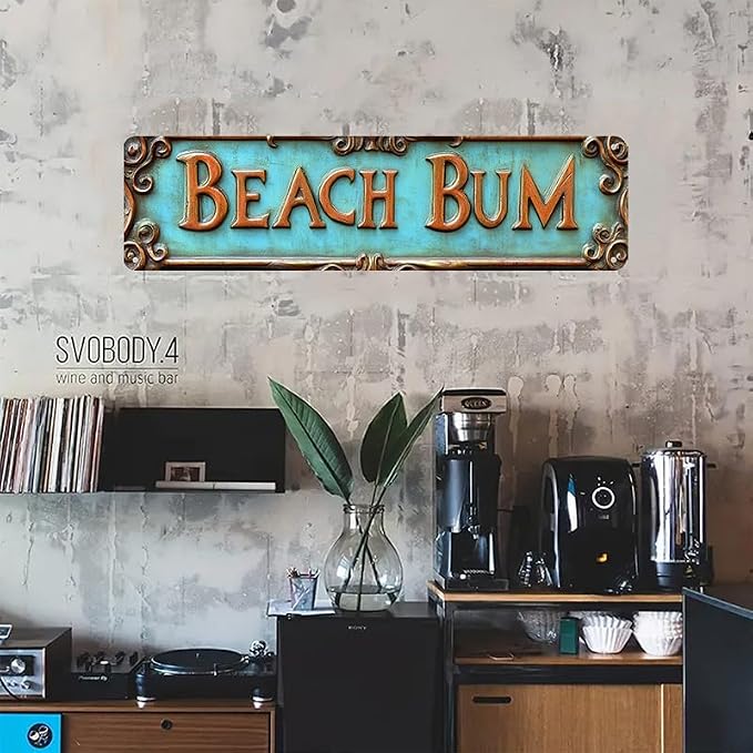 Metal Wall Decor "BEACH BUM" Funny Man Cave Decor Accessories for Home, Bar, Bathroom, Bedroom Unique Retro Tin Signs for Outdoor 4 X 16 inches - Image 3