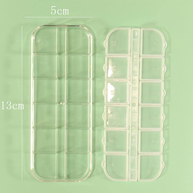 6PCS Nail Art Tool Jewelry Storage Box, 12 Compartments Plastic Rhinestone Organizer Container Case, Transparent Earrings Organizer Rectangular Jewelry Organizer (A)