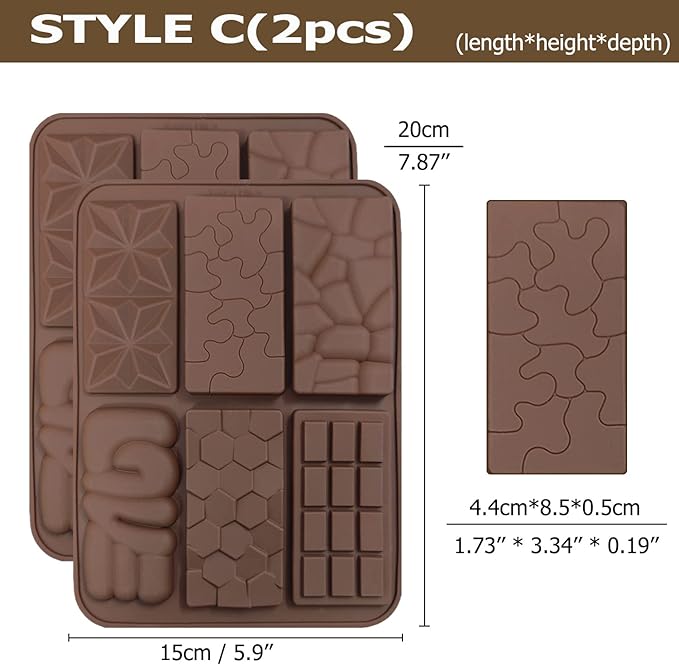 6 boards (42 pcs) Chocolate Mold, VEINARDYL Silicone Break-Apart Waffle Molds, Non-Stick Thick Protein and Energy Bar Mold for Fondant Candy Wax Melt DIY Handmade Gifts