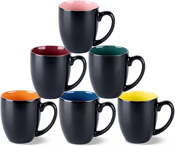 GBhome 16oz Coffee Mugs Set of 6,Ceramic Coffee Mugs for Man, Woman,Restaurant Modern Coffee Mugs Set with handle for Tea/Latte/Cappuccino/Milk/Cocoa. Dishwasher&Microwave Safe,Multi-Color,6 Pack by GBhome