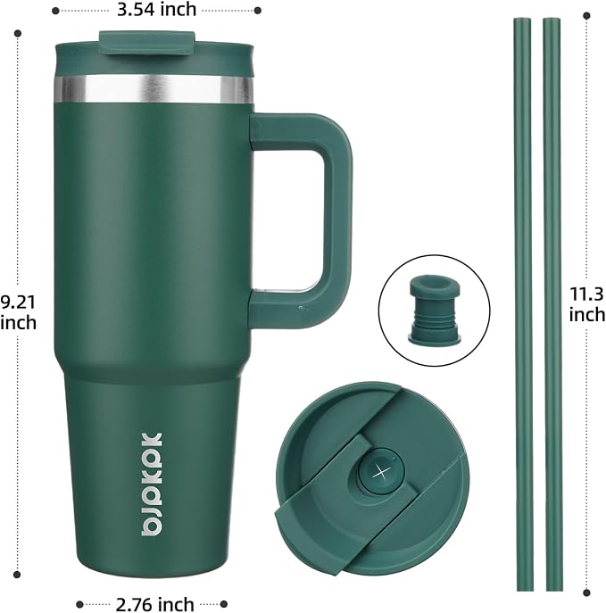 BJPKPK 30 oz Insulated Tumbler with Handle & Straw, Stainless Steel | Double Wall Vacuum Insulation, Leak Proof, BPA Free, Dishwasher Safe, Cupholder Friendly, Travel & Outdoor, Army Green - Image 3