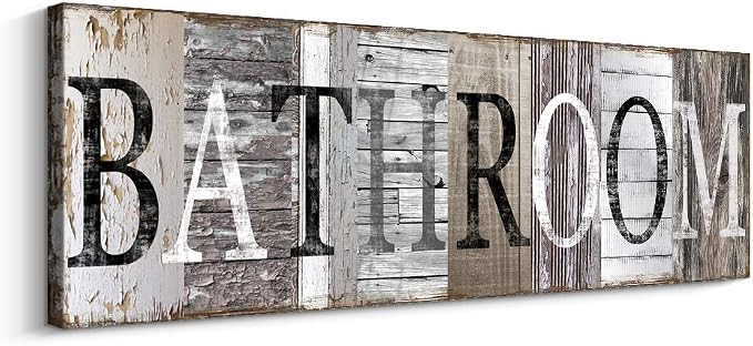 Pinetree Art Rustic Bathroom Sign Decor Farmhouse Bathroom Decoration Accessories, Bathroom Door Decor, Wrapped Canvas Prints (6 x 17 inch) by PinetreeArt