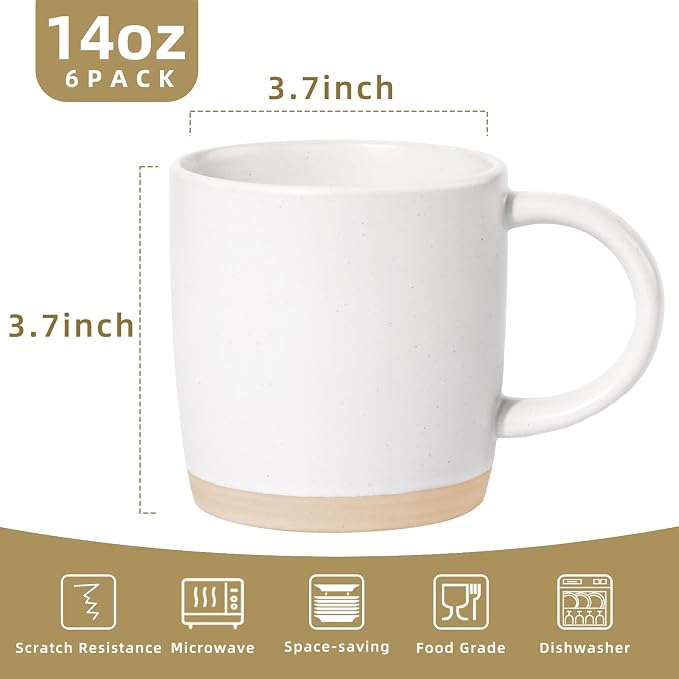 Coffee Mugs Set of 6, 14 oz Coffee Cups Ceramic, Ceramic Cup Set with Handle and Speckled Patterns for Coffee, Tea, Cocoa, Milk, Microwave & Dishwasher Safe - Image 2