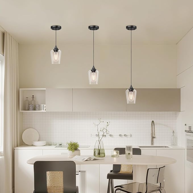Ralbay Matte Black Industrial Pendant Light 3-Pack, Pendant Light Fixtures with Wine Clear Glass Shade, Adjustable Height for Kitchen Island, Farmhouse Dining Room Hanging Lighting Fixture - Image 3
