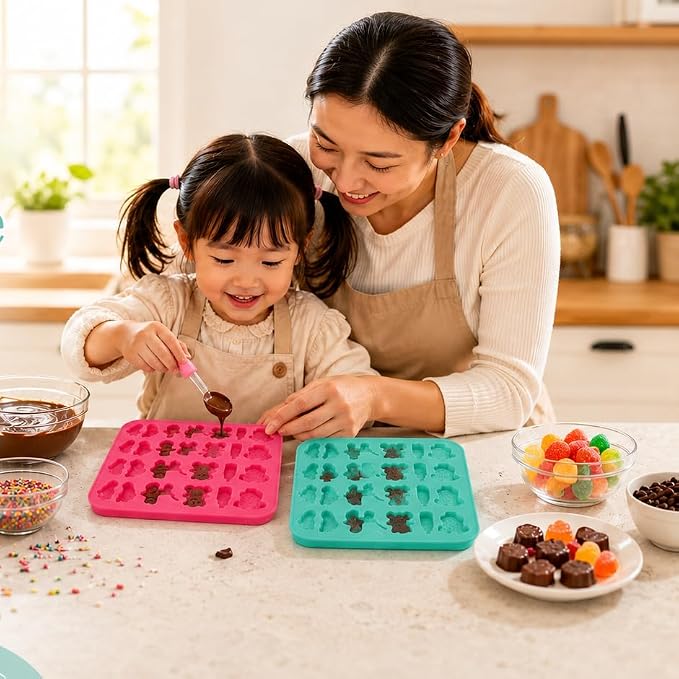 2 Pack Food Grade Silicone Chocolate Molds, Baby Onesie Foot Pacifier Cradle Bear Bottle Shapes, BPA Free Easy Demold for Candy Gummy Cake Decor Baby Shower Party - Image 7