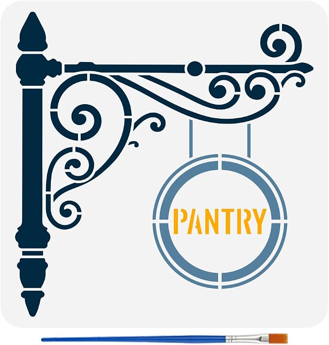 FINGERINSPIRE Pantry Stencil with Paint Brush 11.8x11.8inch Reusable Kitchen Sign Drawing Template Decorative Pantry Sign Pattern Stencil for Painting on Wall Wood Home Kitchen Restaurant Decoration by FINGERINSPIRE