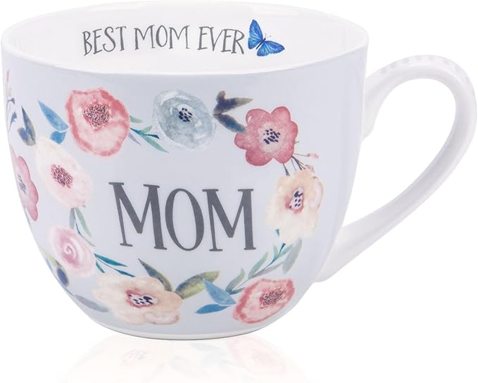 Best Mom Ever Coffee Mug - 20 oz Large Bone China Mug with Floral Design, Thoughtful Mothers Day Gifts for Mom Women, Designed in England by Harvest Green Studio by MFoffice