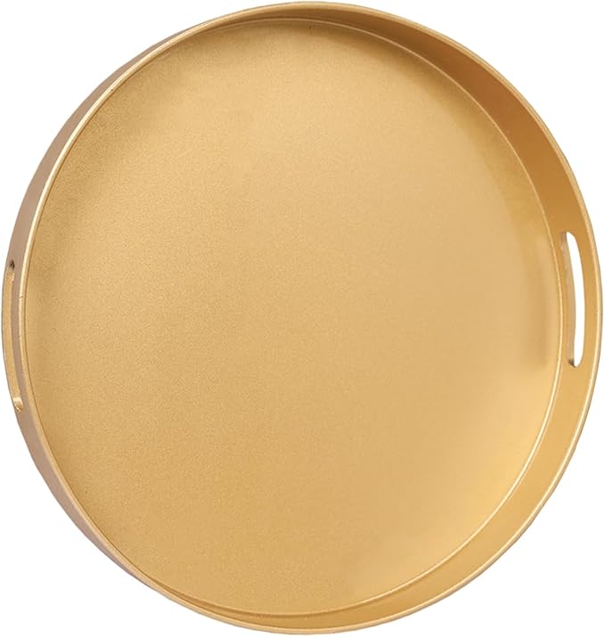MAONAME 13" Gold Decorative Tray, Plastic Round Serving Tray with Handles | Decorative Tray for Coffee Table, Modern Ottoman Tray, Circle Tea Tray, Round Melamine Tray for Living Room, Bathroom by MAONAME