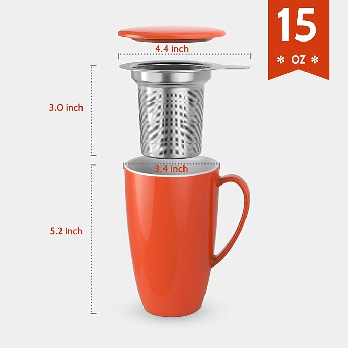 Sweese 15oz Porcelain Tea Mug with Infuser and Lid – Microwave Safe, Ergonomic Handle, Lead-Free Glaze, for Loose Leaf Tea - Image 2