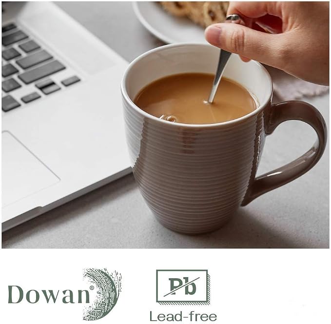 DOWAN Coffee Mugs, 17 Oz Coffee Mug Set of 6, Corrugated Tea Mugs (Brown) - Image 6