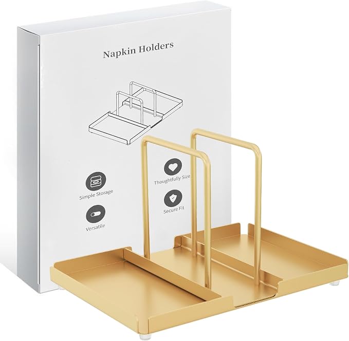 Gold Napkin Holder for Table with Salt and Pepper Shakers Caddy | Metal Napkin Holder, Standing Paper Napkin Storage for Kitchen Dining Table Decor - Image 6