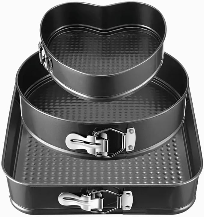Springform Cake Pan Set of 3 (7, 8, 9 Inch) Heart Round Square Baking Pans Nonstick Cheesecake Pans with Removable Bottom Stainless Steel Bakeware for Cake, Mousse by Yetthpowr