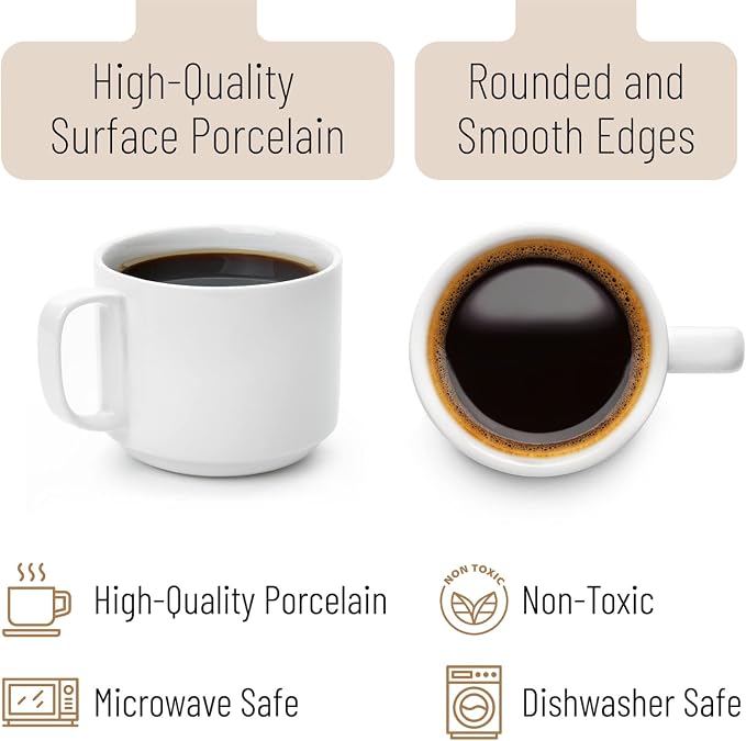 BTaT- Porcelain Stackable Coffee Mugs, 12 Pack, 12 oz, White | Ceramic Coffee Cups, Dishwasher and Microwave Safe - Image 3