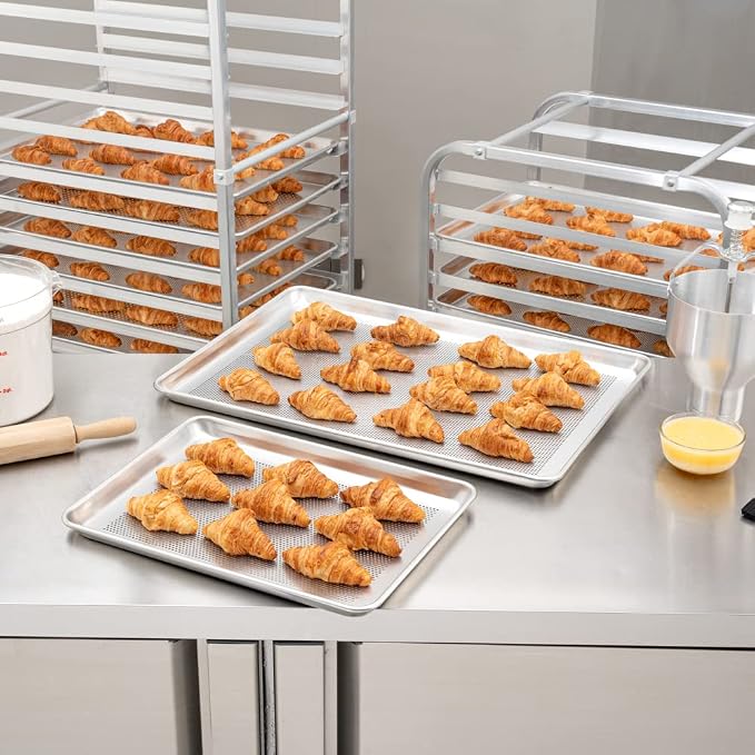 Restaurantware Met Lux 26 x 18 x 1 Inch Baking Sheet Pan 1 Perforated High Temp Baking Sheet - Full-Size Freezable Silver Aluminum Potato Chip Baking Tray Dishwasher-Friendly - Image 7
