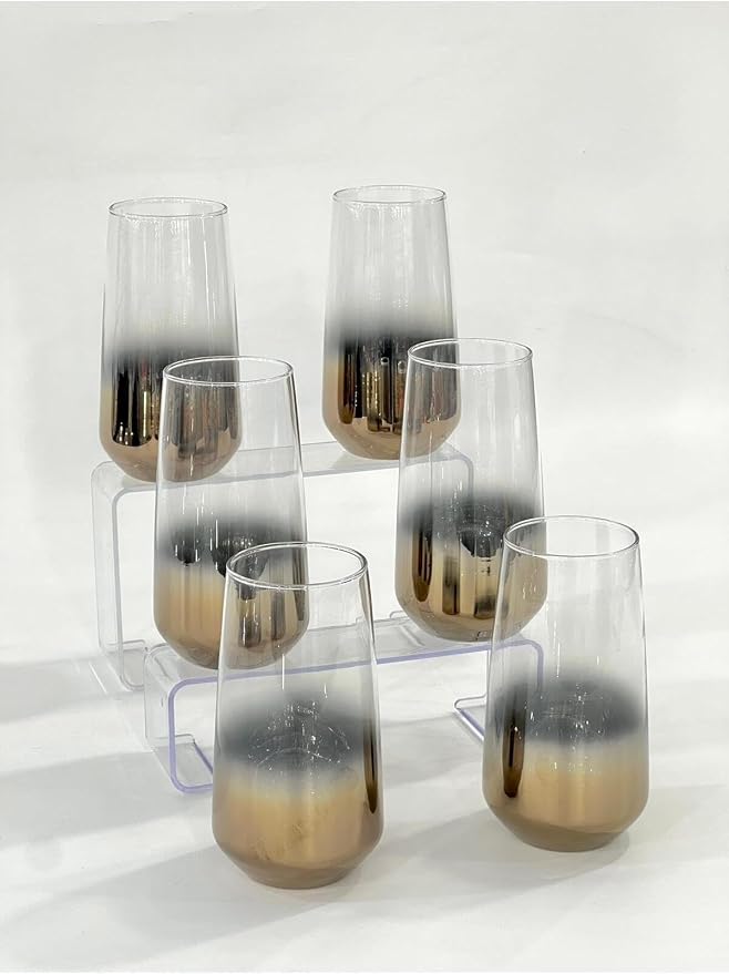 SODEF Titanium Coated Rose 6-Piece Long Glass Water Tumbler Set - quality Glassware Collection, 16.2 fl oz Capacity, Multicolor Design - Multicolor by Unknown