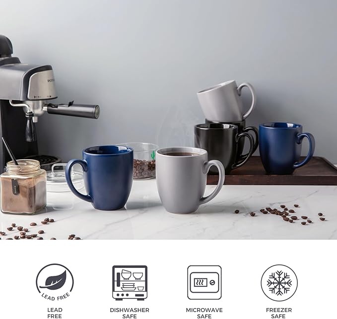 AmorArc 16oz Coffee Mugs Set of 6, Large Ceramic Coffee Mugs for Men, Women, Dad, Mom, Modern Coffee Mugs With Handle For Tea,Latte,Cappuccino,Cocoa. Dishwasher&Microwave Safe, Matte Blue - Image 4