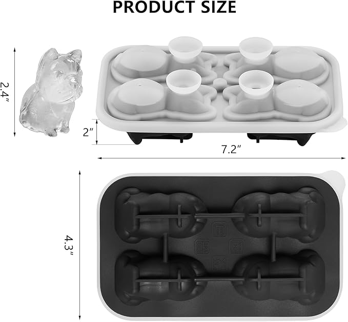 French Bulldog Ice Cube Mold, 4 Hole Fun Shapes Large Frenchie Bull Dog Ice Cube Tray for Whiskey,Cocktail,Bourbon, Cute Novelty French Bulldog Gifts for Decor, BPA Free