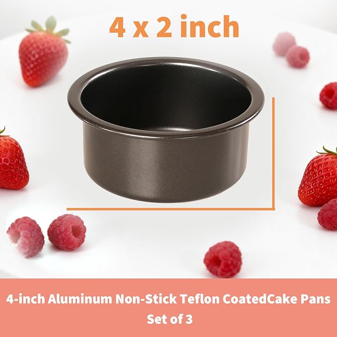 4 Inch Mini Cake Pans Set of 3, Small Round Carbon Steel Smash Cake Pans for Baking Individual Layer Cakes, Non-Stick Tiered Cheesecake Molds, Straight Edge & Dishwasher Safe - Image 7