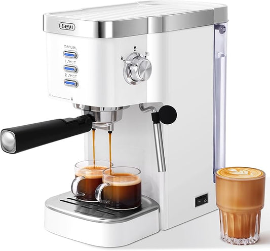Gevi Espresso Machine 20 Bar High Pressure,Compact Espresso Maker with Milk Frother Steam Wand,Cappuccino,Latte Maker with Adjustable Shot Volume for Home,Gift for Mom and Dad