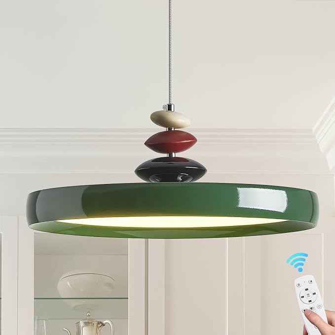 Modern Pendant Lights,Green 16" LED Pendant Lighting Fixture with Remote Control Dimmable 3 Color Mode & Brightness, Adjustable Hanging Lamp for Kitchen Dining Room Bedroom Kitchen Island by Unknown