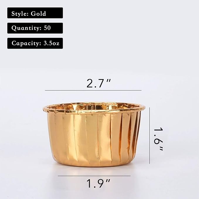 Party Hippo Cupcake Cups, 3.5 Oz 100 pcs Disposable Foil Muffin Liners, Gold Baking Cups, Ramekin Aluminum Cupcake Tip Pan Ramekin Holders, Little Baking Cups (100, Gold) - Image 3