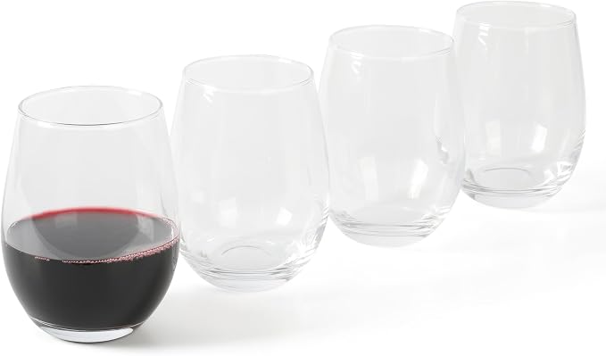 Martha Stewart Farrow 18 OZ Large Stemless 4 Pack Multipurpose Wine Glasses Set for Red or White Wine by MarthaStewart