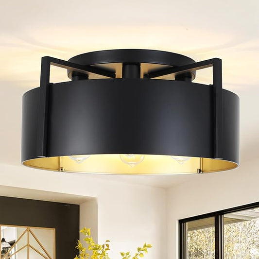 20'' Black Semi Flush Mount Ceiling Light, Modern Farmhouse Hallway Entryway Light Fixtures, 4-Light Rustic Foyer Lighting Fixtures Ceiling Lights for Kitchen Island Bedroom Dining Room by YCZHCC