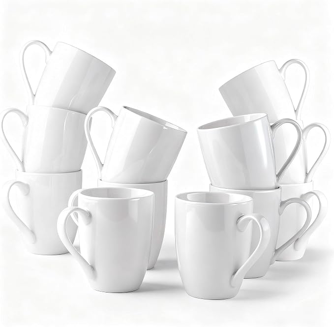GBhome 12 OZ Off White Coffee Mugs, Ceramic Coffee Mugs Set with Large Handle for Man,Woman,Dad,Mom, Light Weight Coffee Mugs for Latte/Cappuccino/Cocoa/Milk, Dishwasher &Microwave Safe,12Pcs by GBhome