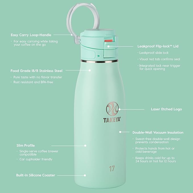 Takeya Traveler Stainless Steel Travel Coffee Mug with Flip-Lock Lid (17 oz, Dodgeball Grey) - Leakproof Insulated Mug for Coffee & Tea - Image 4