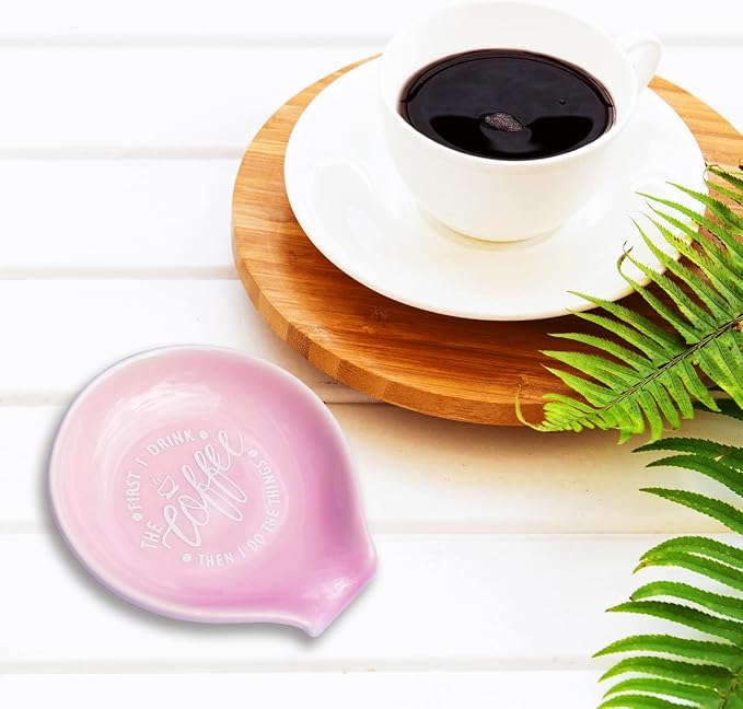 Funny Coffee Quote First I Drink The Coffee Then I Do The Things Ceramic Spoon Holder-Light Purple Coffee Spoon Rest -Cafe Station Bar Accessories - Image 7
