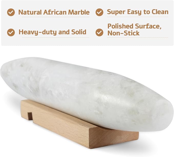 African Natural Marble French Rolling Pin, 12inch Non-Stick Rolling Pin for Baking, Dough Roller for Pasta, Dumpling, Fondant, Pie, Bread, Pizza, Kitchen Baking Tools(Namib Fantasy) - Image 5