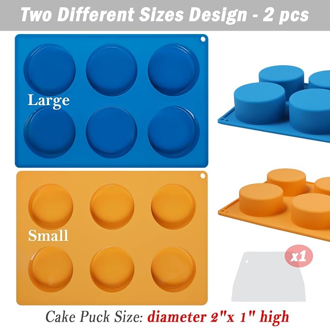 Webake Cake Puck Mold Set 2 Different Sizes, Silicone Flat Cake Pop Molds for Chocolate Covered Desserts, BPA Free - 2 Molds & 1 Scraper - Image 4