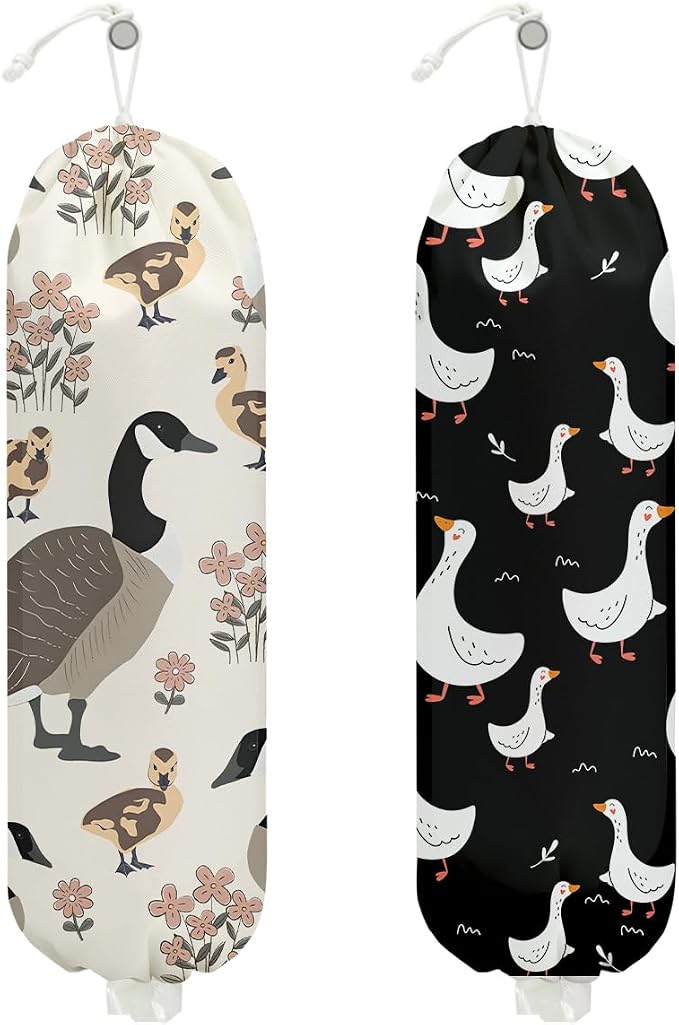 2 Pcs Goose Plastic Bag Holder, Wall Mount Trash Bag Holder 22.5x9 Inch | Silly Goose Reusable Grocery Bags Organizer Storage Dispenser for Home Kitchen Pantry, Floral Gifts for Women Mom by Unknown