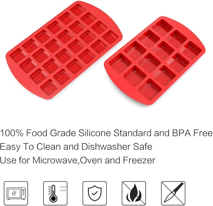 SILIVO Silicone Brownie Pan with Dividers(2 Pack) - 12+24-Cavity Brownie Baking Pan, Non-Stick Silicone Molds for Brownie Bites, Keto Fat Bombs, Fudges and Chocolates