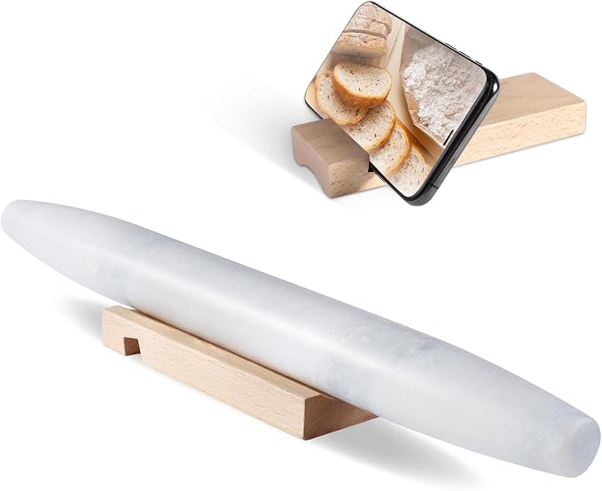 African Natural Marble French Rolling Pin, 16inch Non-Stick Rolling Pin for Baking, Dough Roller for Pasta, Dumpling, Fondant, Pie, Bread, Pizza, Kitchen Baking Tools(Namib Fantasy) by Koville