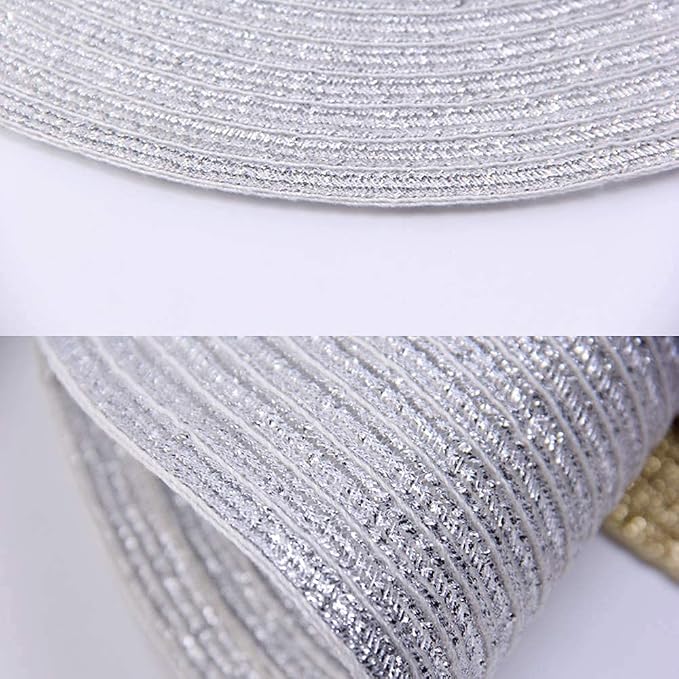 SHACOS Christmas Glitter Silver Placemats Set of 8 Sparkle Bling 15 inch Round Braided Table Mats Washable Place Mats for Dining Table Home Table Decor (Silver, 8) - Image 2