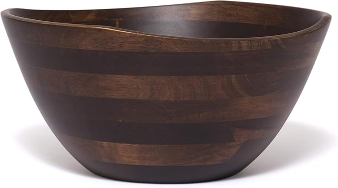 Lipper International Walnut Finish Large Wavy Rim Bowl