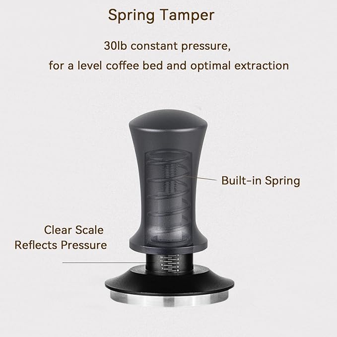 54mm Espresso Tamper Set Espresso Accessories Kit with Adjustable Spring-Loaded Tamper, Stainless Steel WDT Tool and Magnetic Dosing Funnel for 54 mm Portafilters