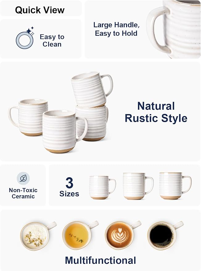 LE TAUCI Coffee Mugs 15 oz, Ceramic Coffee Cups for Latte, Hot Tea, Cappuccino, Mocha, Cocoa, Housewarming Wedding Present Mug Set - Set of 4, Arctic White - Image 5