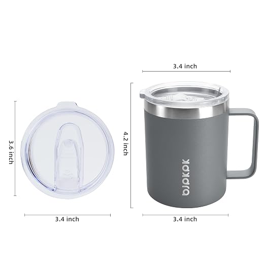 BJPKPK 2PCS Insulated Coffee Mug with Lid, 14oz Stainless Steel Tumbler | Travel Coffee Mug with Handle, Vacuum Insulated Tumbler Cup for Camping, Office, Home, BPA Free Lid, Hot & Cold - Image 3