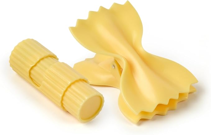 Genuine Fred SNACKARONI Pasta Bag Clips, Set of 4, Two Styles Farfalle and Rigatoni, Squeeze and Lock Bread Bag Clip, Spring-Loaded Clips, Fun Food Storage and Kitchen Accessories - Image 2
