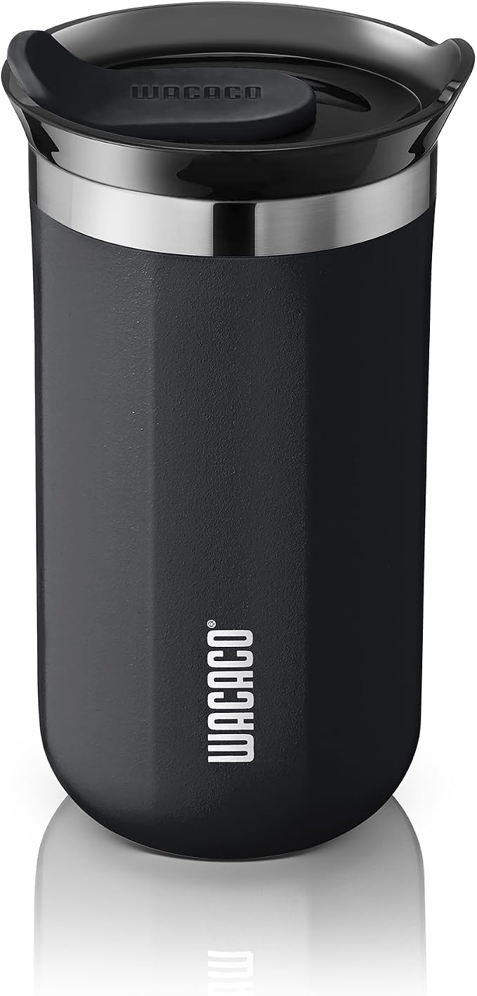 WACACO Octaroma Lungo Vacuum Insulated Coffee Mug, Double-wall Stainless Steel Travel Tumbler With Drinking Lid, 10 fl oz(300ml), Ceramic Black by WACACO