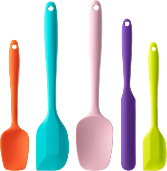 Silicone Spatula Set, 5 Piece Food Grade Rubber Spatulas for Baking, Cooking, and Mixing High Heat Resistant Non Stick Dishwasher Safe BPA-Free (Multicolor) by Hoewina