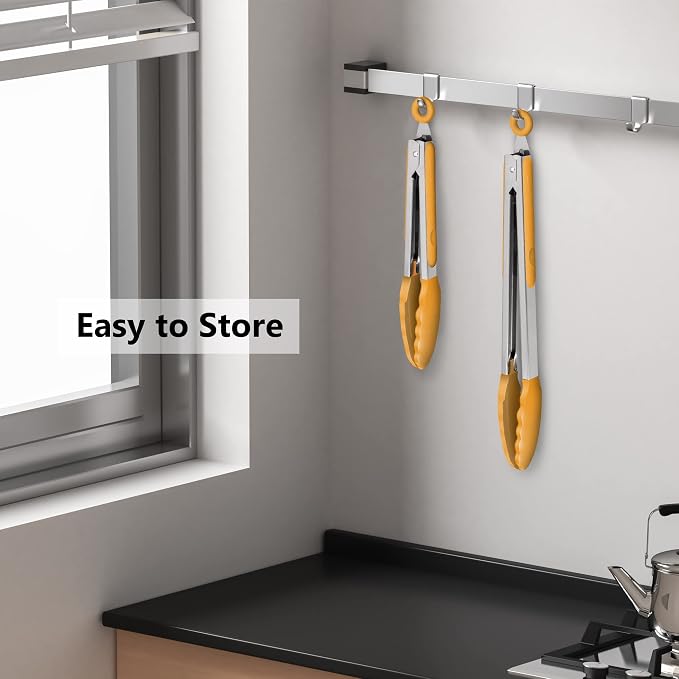 2 Pack Silicone Kitchen Tongs, 9 & 12 Inch, Stainless Steel, Orange - Image 6